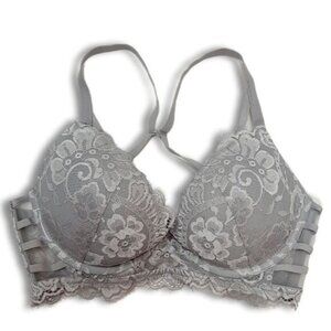 LA SENZA Beyond Sexy Push-up Bra Floral Lace & Rhinestones Grey Sz 36C
